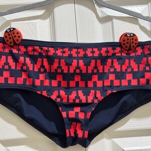 DKNY Navy and Red Geometric Bikini Bottom